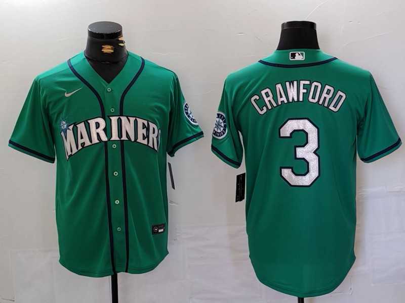 Mens Seattle Mariners #3 JP Crawford Teal Green Stitched Cool Base Nike Jersey